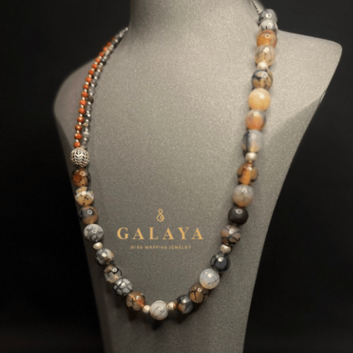 قلادة من الفضة الخالص مع حجر العقيق ، الريد جاسبر...