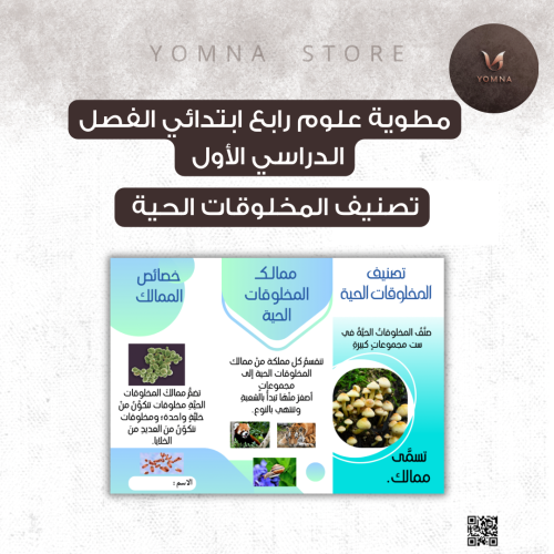 مطوية علوم تصنيف المخلوقات الحية رابع ابتدائي الفص...