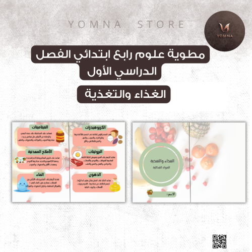 مطوية علوم الغذاء والتغذية رابع ابتدائي الفصل ١