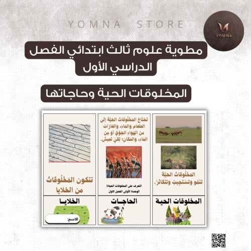 مطوية المخلوقات الحية وحاجاتها علوم ثالث ابتدائي...