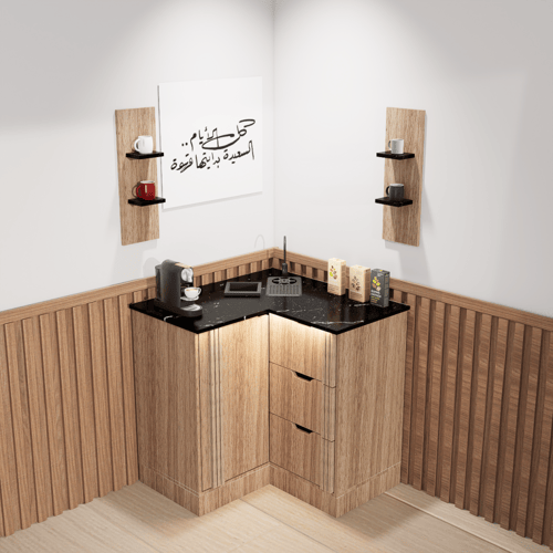 ركن قهوة بتصميم زاوية عصري أنيق, لمساحات الصغيرة.