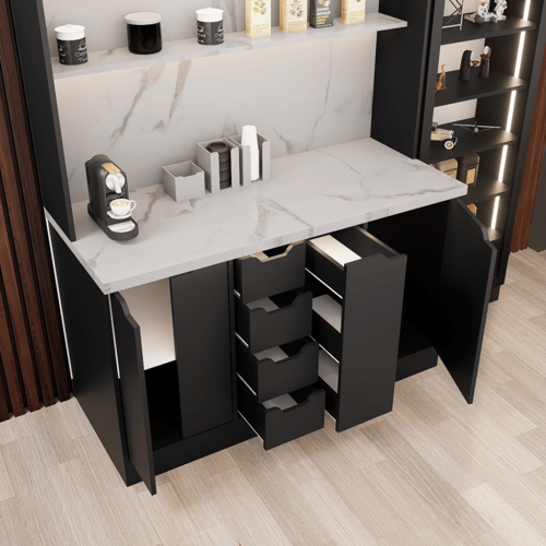 ركن القهوة فاخرة, مع أرفف عرض وإضاءة مخفية