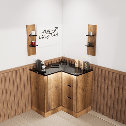 ركن قهوة بتصميم زاوية عصري أنيق, لمساحات الصغيرة.