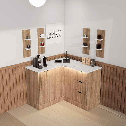 ركن قهوة بتصميم زاوية عصري أنيق,