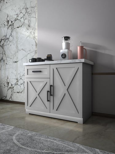 ركن القهوة الكلاسيكي باللون الرمادي مع إضاءة مخفية