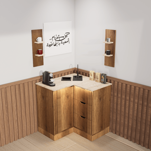 ركن قهوة بتصميم زاوية عصري أنيق, لمساحات الصغيرة.