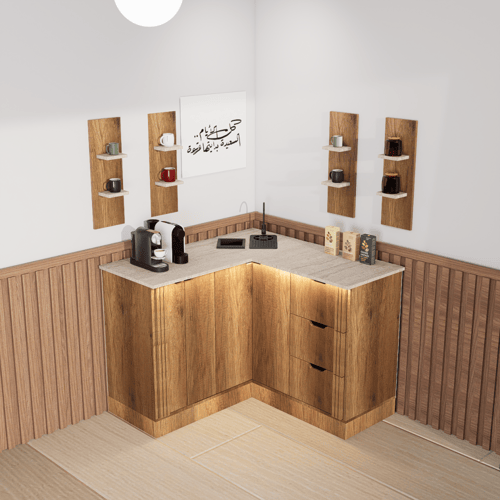 ركن قهوة بتصميم زاوية عصري أنيق,