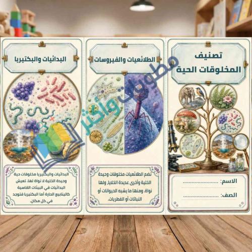 مطوية تصنيف المخلوقات الحية علوم خامس ابتدائي الفص...