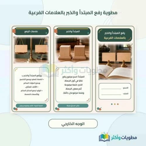 مطوية رفع المبتدأ والخبر بالعلامات الفرعية لغتي خا...