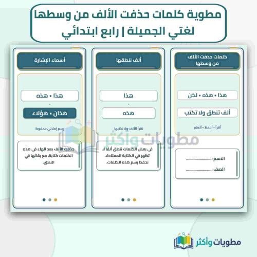مطوية كلمات حذفت الألف من وسطها لغتي رابع ابتدائي...