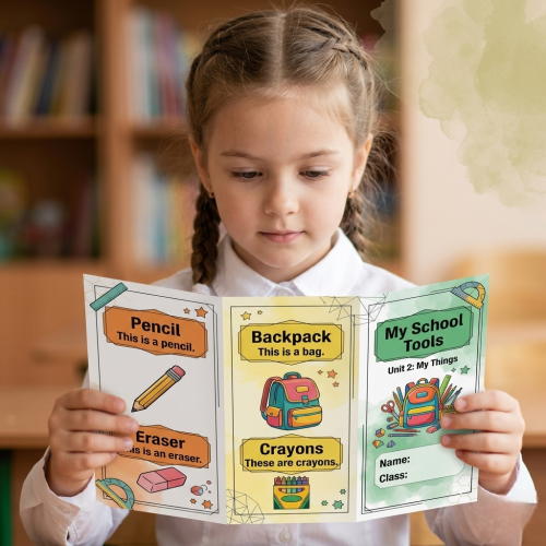 مطوية عن الأدوات المدرسية أشيائي إنجليزي ثاني ابتد...