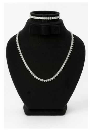 طقم عقد وإسوارة تنس من الفضة المطلية بالإيريديوم