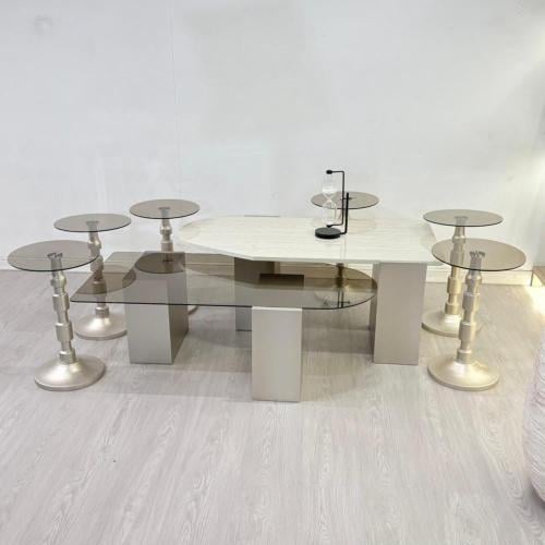 طقم طاولات ضيافة مودرن برونزي – طاولتان رئيسيتان م...