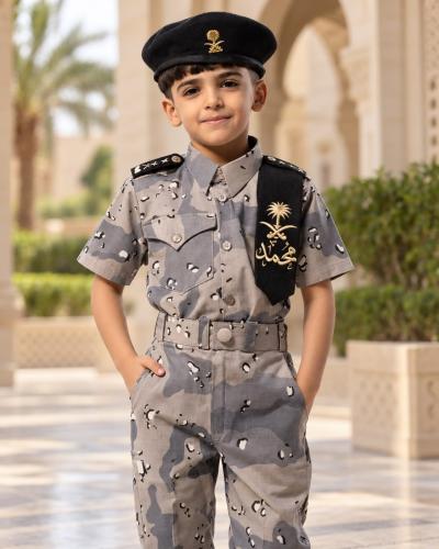 طقم عسكري ولادي بالاسم لليوم الوطني السعودي 96 + هدية مجانية
