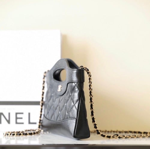 Chanel 31 Nano Gold CC Logo Shiny Lambskin Chain B...