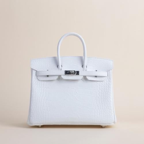 Birkin 25cm Matte Alligator Crocodile 01 Blanc PHW