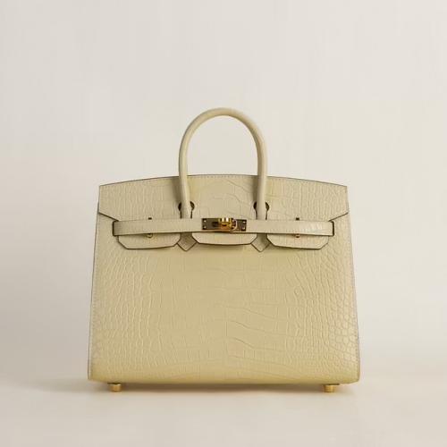 Birkin 25cm Sellier Matte Alligator Crocodile Y1 Vanille GHW