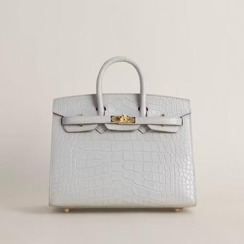 Birkin 20cm Matte Alligator Crocodile 80 Pearl gra...