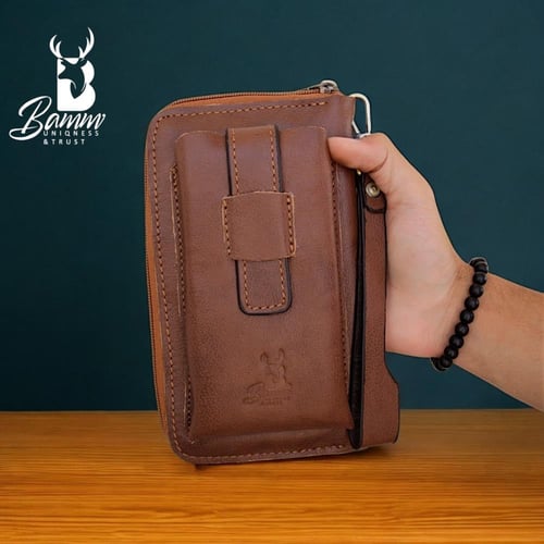 شنطة يد رجالية من الجلد الطبيعي - متعددة الاستخدام...