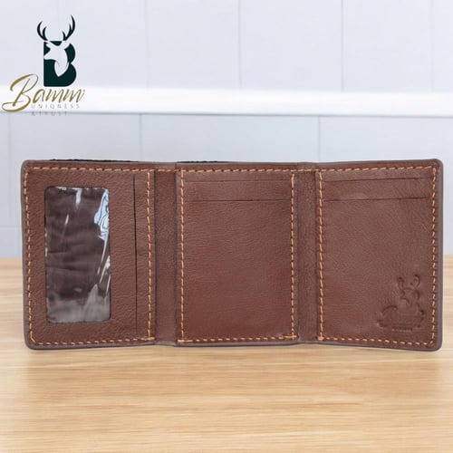 محفظة رجالي جلد طبيعي من Bamm Gulf- ثلاثية الطي |...