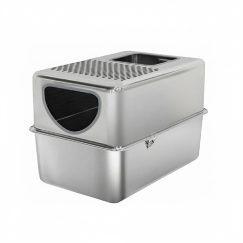 ليتر بوكس ستانلس ستيل مغلق للقطط بمدخل علوي Large