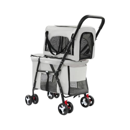 Double foldable pet carrier with detachable carryi...