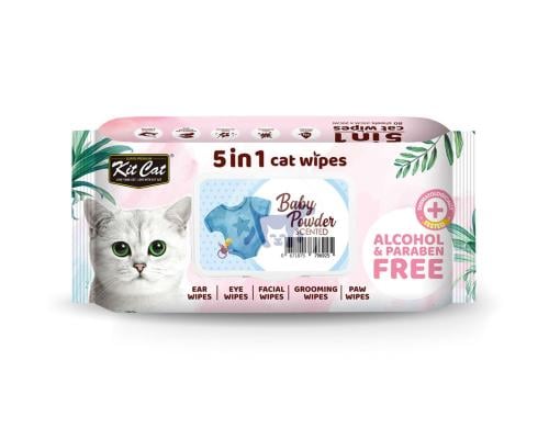 كت كات مناديل معطرة للقطط برائحة البيبي باودر 5×1
