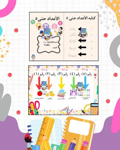 مطوية الأعداد حتى الخمسة -رياضيات - أول ابتدائي