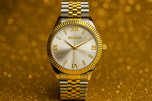 BROSHA watch stainless silver gold men's