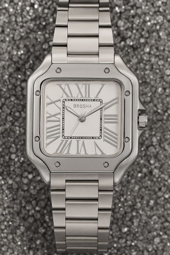 BROSHA men's watch stainless steel silver white di...