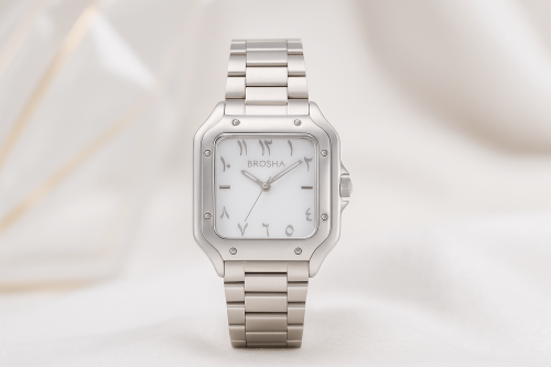 BROSHA men's watch stainless steel white dial Arab...