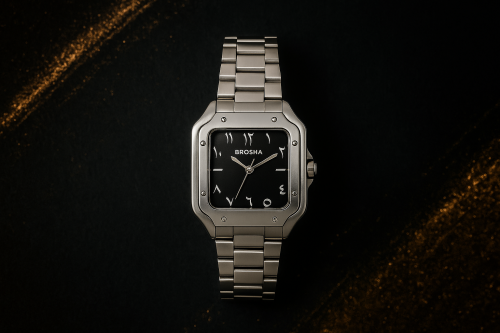 BROSHA men's watch stainless steel black dial Arabic numerals