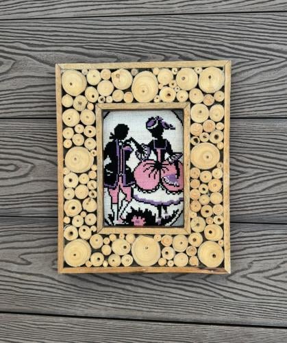 Hand embroidery panel - natural wood frame