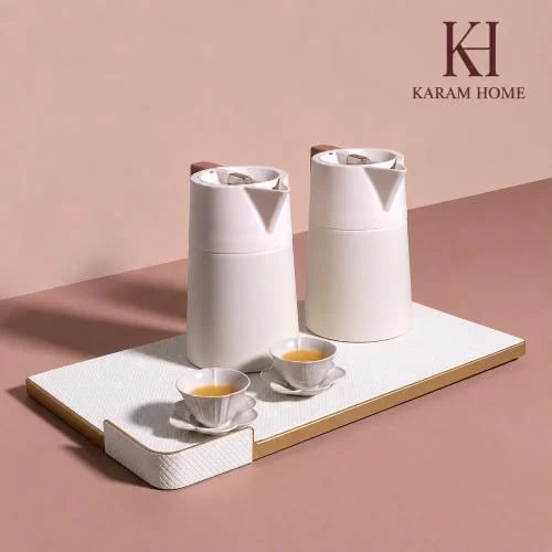 White leather serving tray