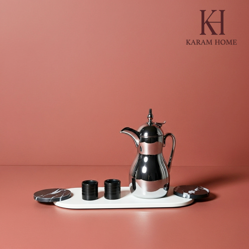 صينية تقديم/ديكور جلد و رخام طبيعي