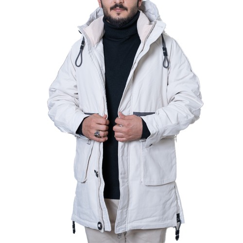 جاكيت نص بالطو قطن - أبيض