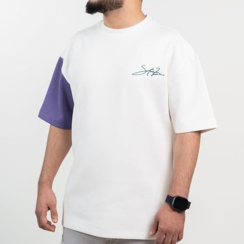 تي شيرت كاجوال رسمة في الظهر - أبيض وبنفسجي