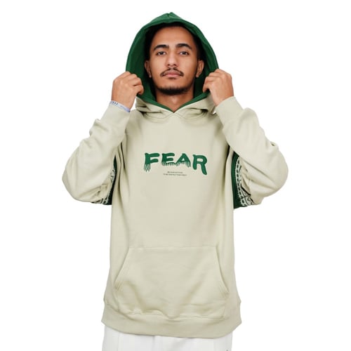 بلوفر دبل كاب FEAR تطريز السدو - زيتي/بيج