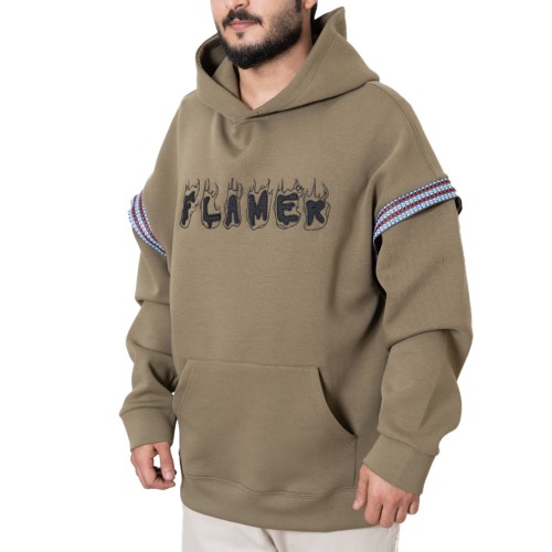 بلوفر Flamer مع قبوع - زيتي