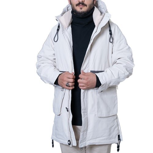 جاكيت نص بالطو قطن - أبيض