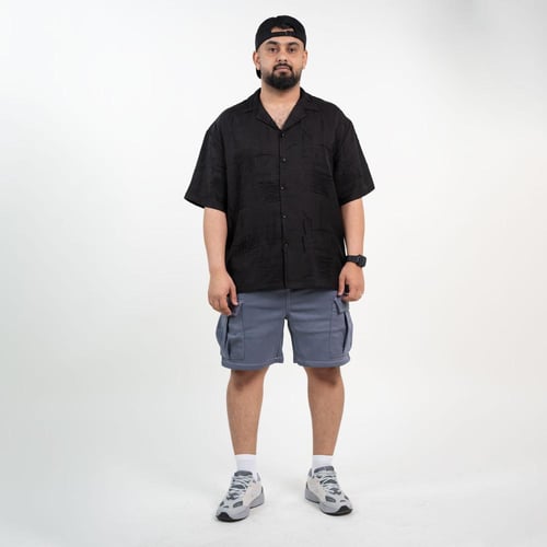 قميص نصف كم كاجوال رسم عشوائي - أسود