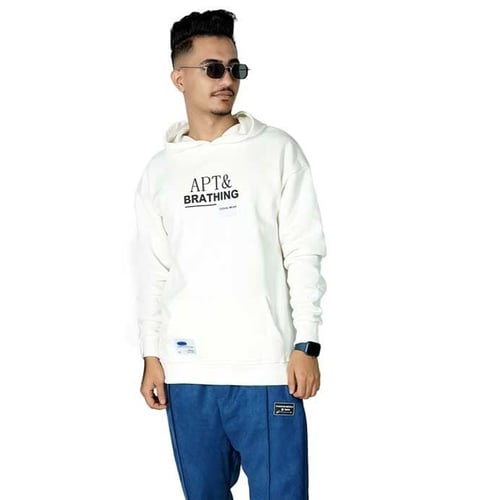 بلوفر قبوع APT&BRATHING - رصاصي / أبيض/ أخضر