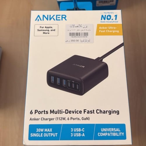 منصة شحن انكر ، 112 واط ، 6 منافذ ، شاحن جداري