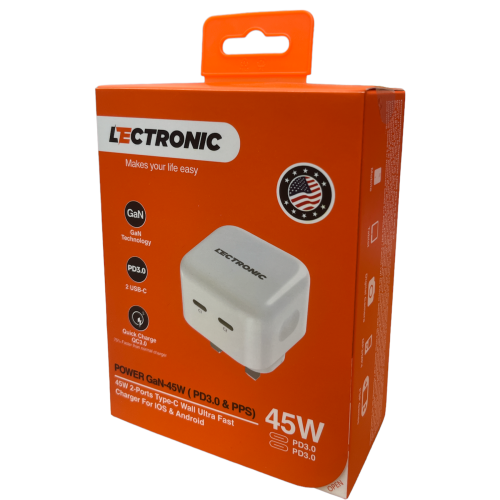 شاحن جداري 45 واط - منفذين تايب سي من ليكترنك