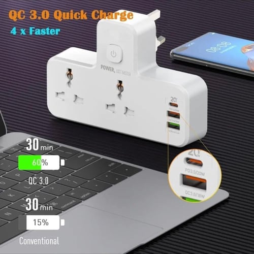 شاحن جداري 6 منافذ مع إضاءة ليد ليلية