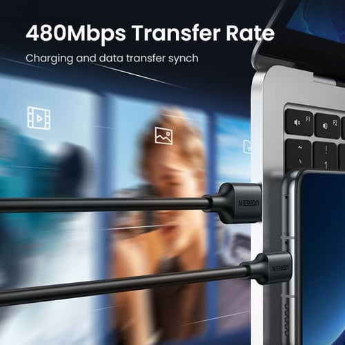 سلك شاحن يوجرين -USB-A إلى USB-C بطول 2 م - أسود