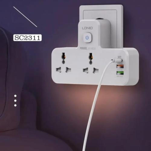 شاحن جداري 6 منافذ مع إضاءة ليد ليلية