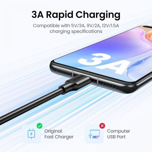 سلك شاحن يوجرين -USB-A إلى USB-C بطول 2 م - أسود