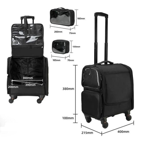 شنطة مكياج محافظ بالعجلات- لون أسود