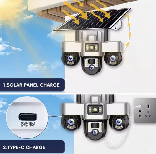 كاميرا طاقة شمسية 3 عدسات متحركة بنظام الشريحة